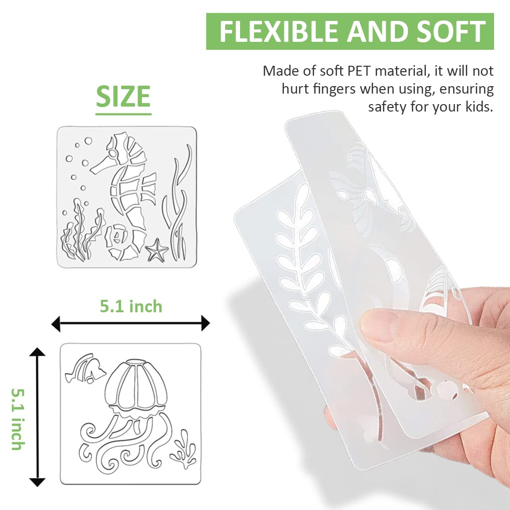 HASTHIP 20 Patterns Mermaid Sea Ocean Creatures Stencils Border, Reusable Sea Animal Painting Stencils for Home Decor, Crafting, DIY Albums and Printing, Art Scrapbook, Wall, Tile (5.1 x 5.1 Inch) HASTHIP 20 Patterns Mermaid Sea Ocean Creatures Stencils Border, Reusable Sea Animal Painting Stencils for Home Decor, Crafting, DIY Albums and Printing, Art Scrapbook, Wall, Tile (5.1 x 5.1 Inch)